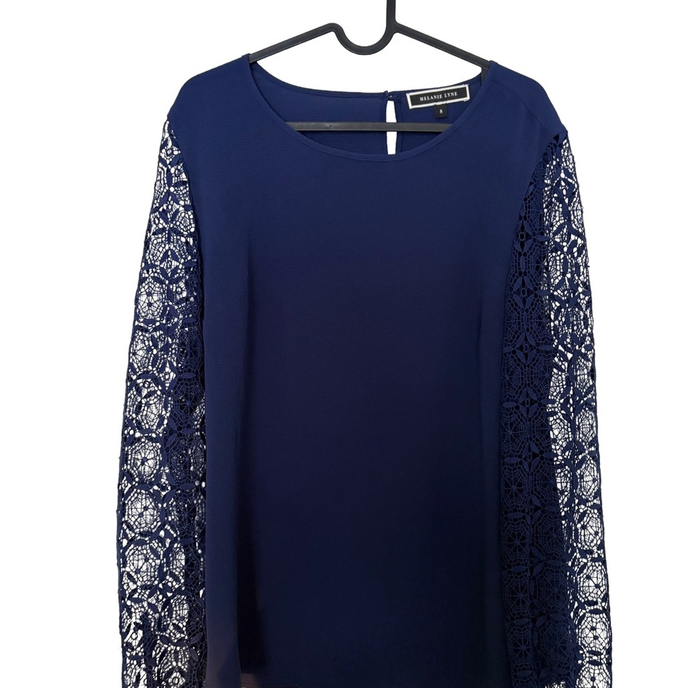 Melanie Lynn Deep Blue Lace Sleeve Blouse